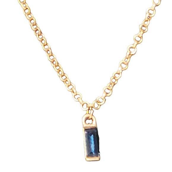 Gold Chain Necklace With Blue Rectangle Charms - Picture 1 of 8